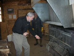 Donald closes the wood stove