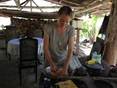 Bethany kneads the dough